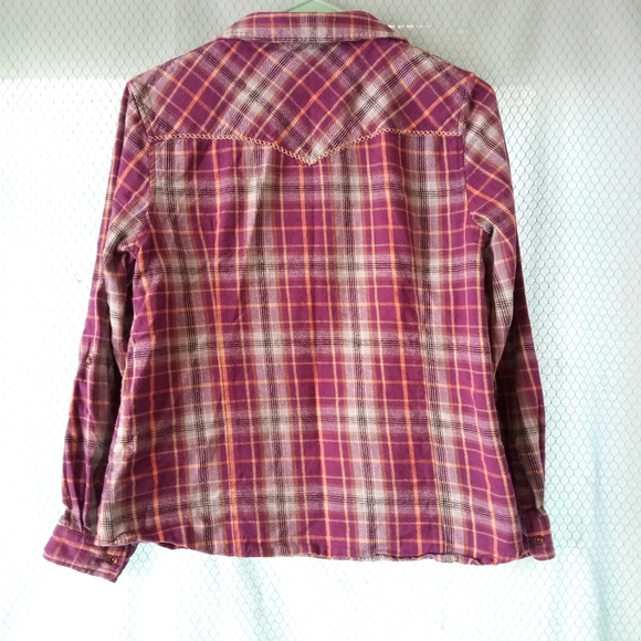 BIT & BRIDLE FLANNEL Purple and Tan Snap Up Sz M - Picture 3 of 3
